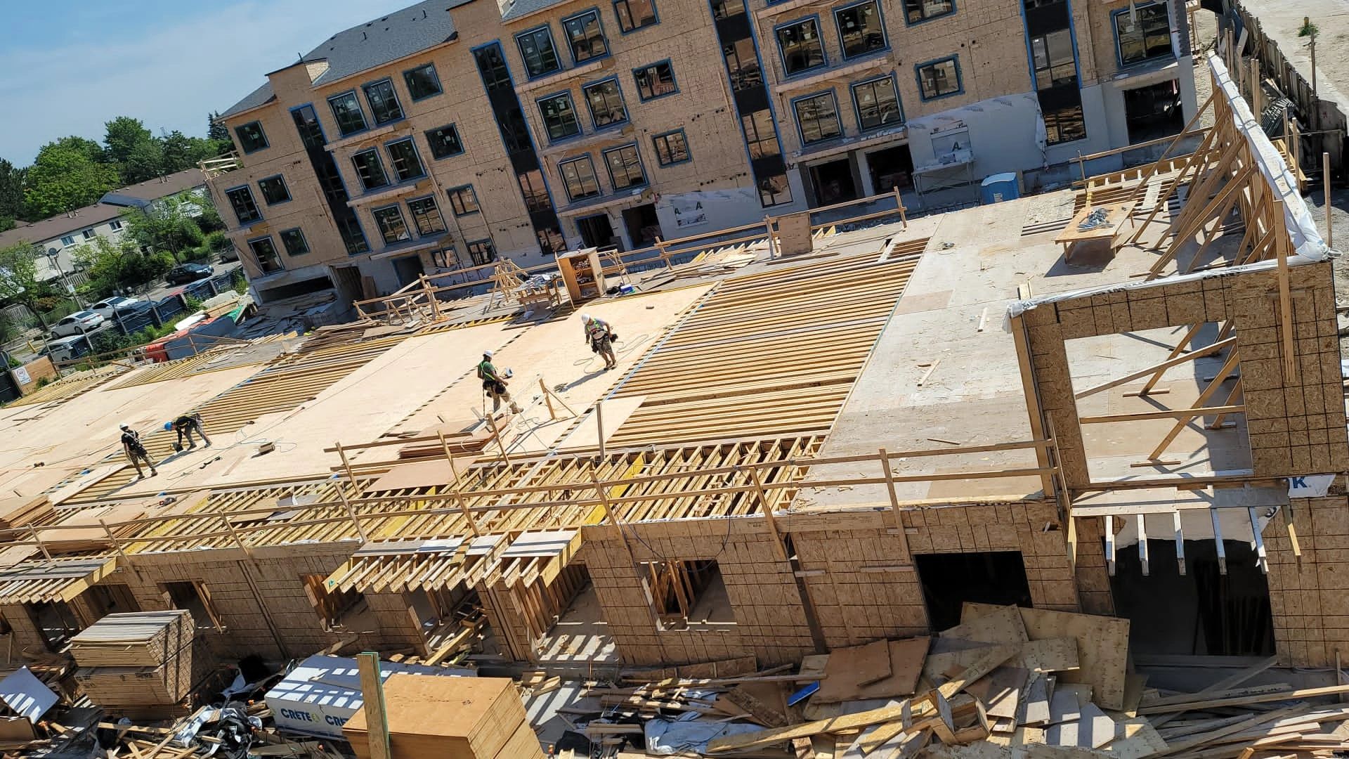 Active construction site multi-story building