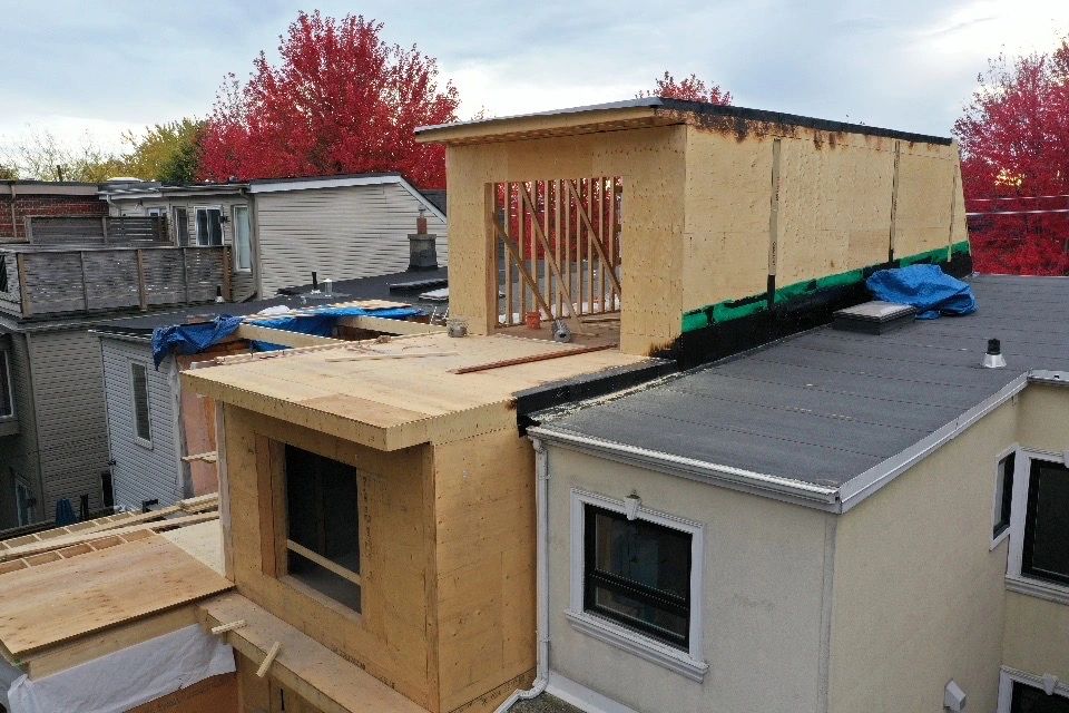Aerial view residential construction site